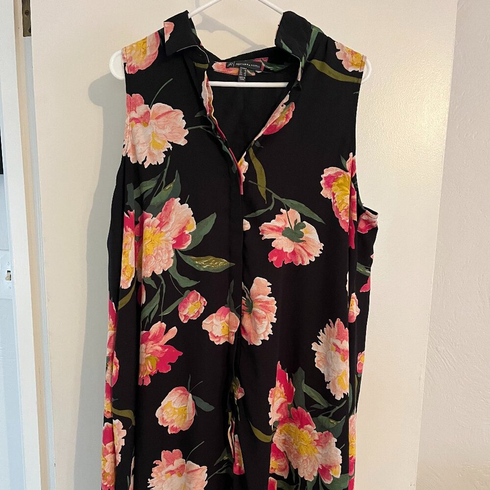 Adrianna Papell Floral A-Line Dress Sleeveless Collared Sz 14